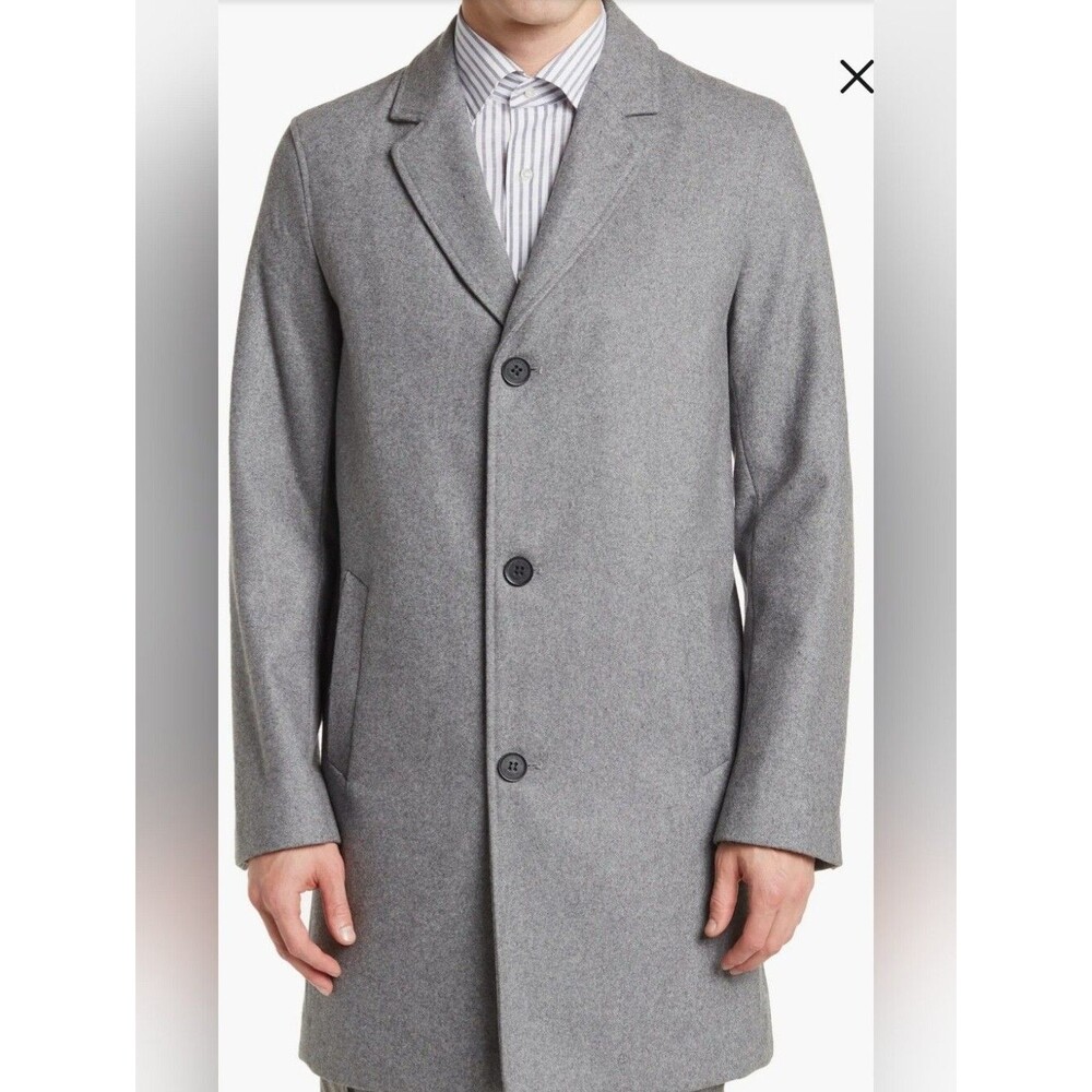 Cole Haan Men’s Melton Wool Notched Collar Coat Size Small Gray Bin CU